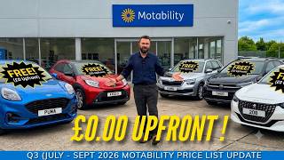 Q3 (JULY-SEPTEMBER) 2026 MOTABILITY PRICE LIST - WHICH VEHICLES HAVE A ZERO £0 UPFRONT PAYMENT