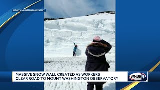 Massive snow wall created as workers clear road to Mount Washington Observatory
