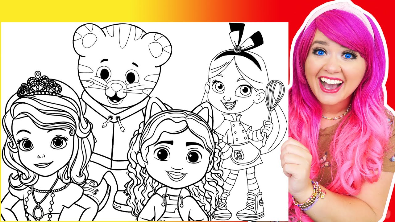 Coloring Gabby's Dollhouse, Sofia the First, Daniel Tiger & Alice's Wonderland Bakery Coloring Pages