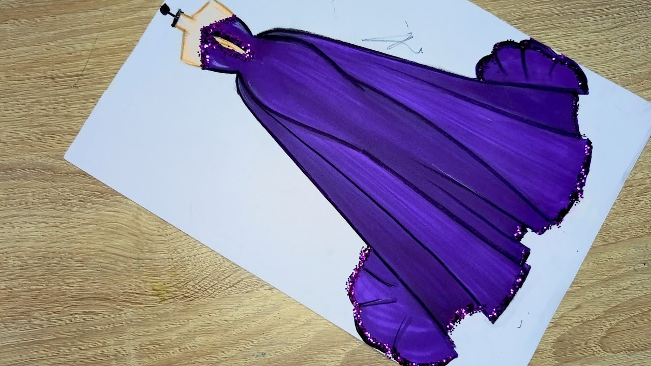 تعلم كيف ترسم فستان سهرة  بنفسجي سهل خطوة بخطوة للمبتدئين/رسم سهل/رسم بنات drawing dresses