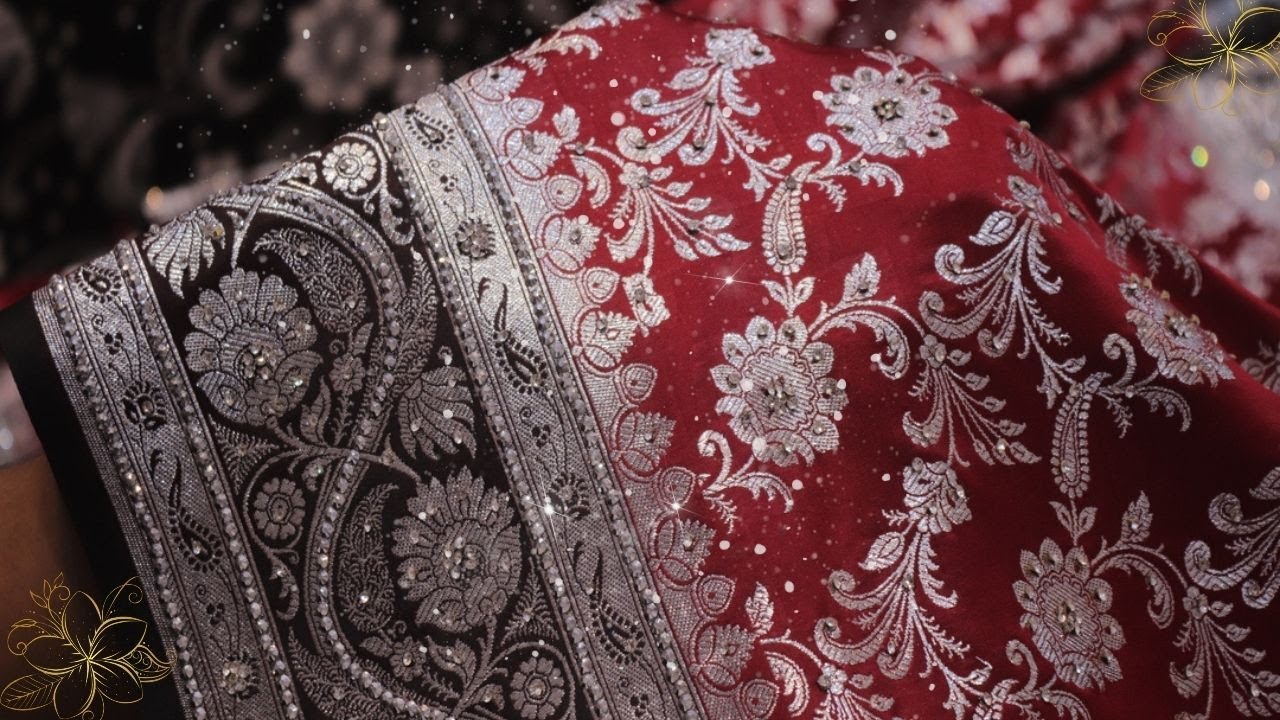 ARNG-4115 "The Vintage Maroon" Premium Banarasi Silk Saree||Silk Fabric||Crystal Stones||Silver Zari