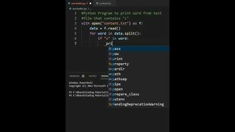 Python program to print word from text file that contains letter c | #shorts