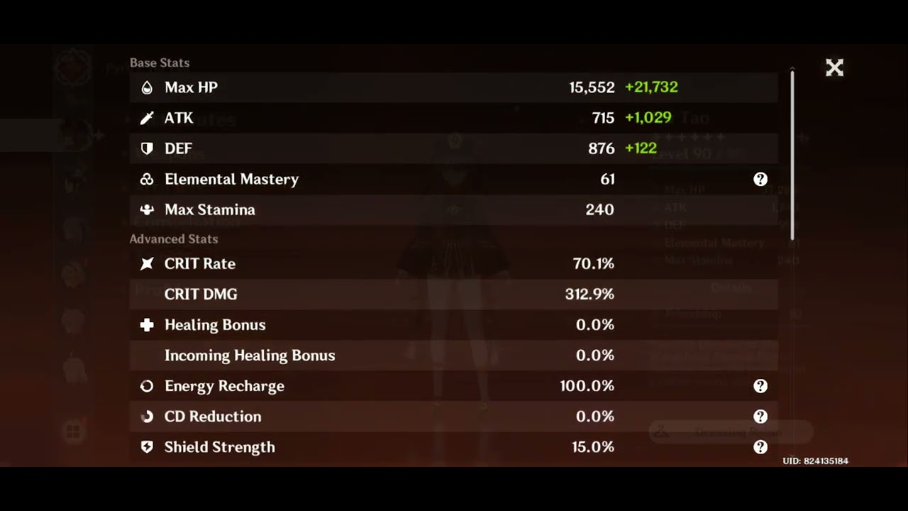 Rai's AR60 13.2.2022-25.8.2022 Genshin Impact 558th days. Hutao 80% crit rate cant deal crit damage?