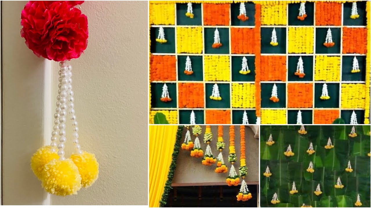 DIY artificial flowers garlands for Pooja background decoration DIY