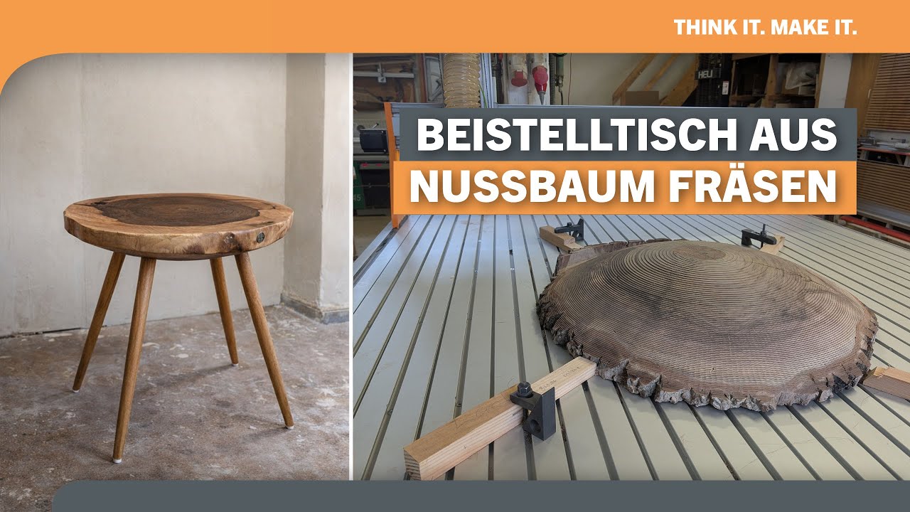 Nussbaum-Baumscheibe zur Tischplatte fräsen | Beistelltisch auf der STEPCRAFT Q.408