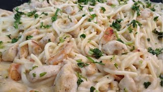 How to Make Spaghetti with Chicken and Super Rich Cream. My Delicious Recipes. #spaguetipollocr...