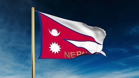 4K Nepal flag slider style with title. Waving in the wind with cloud background animation Stock