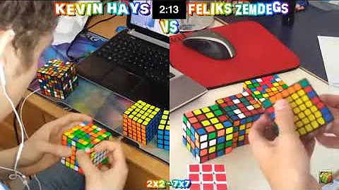 2x2 - 7x7 Rubik's Cube World Record Race Kevin Hays VS Feliks Zemdegs