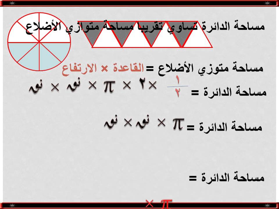 قانون مساحة نصف الدائرة الحلقه