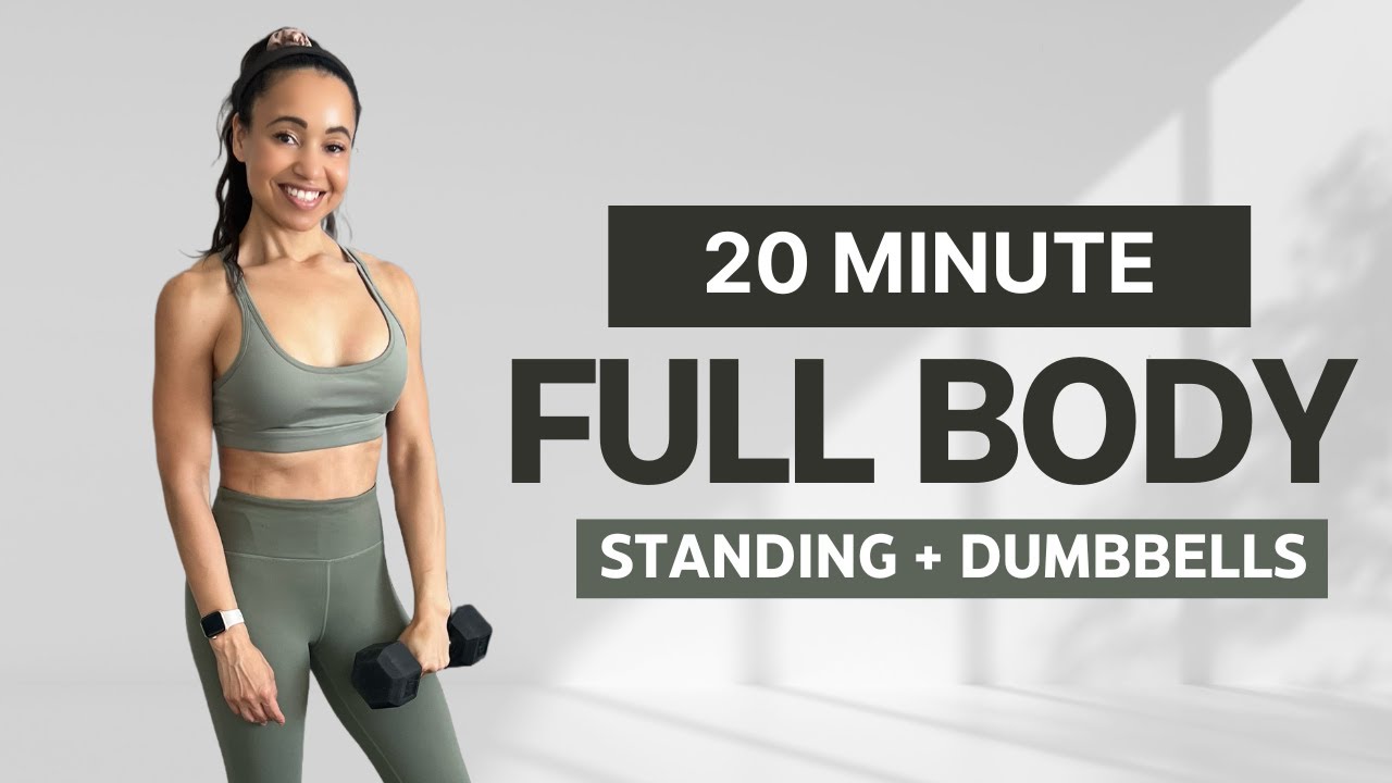 20 Minute Full Body + Core Dumbbell Workout | STANDING NO REPEAT ...