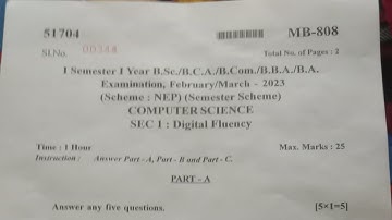 B. com 1st semester Computer science SEC 1: Digital fluency question paper February -March 2023