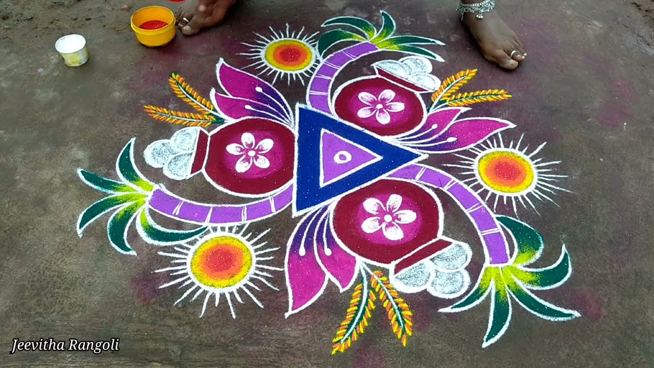 Easy pongal kolam🌹/pongal rangoli🥰/sankranti muggulu 🌿....