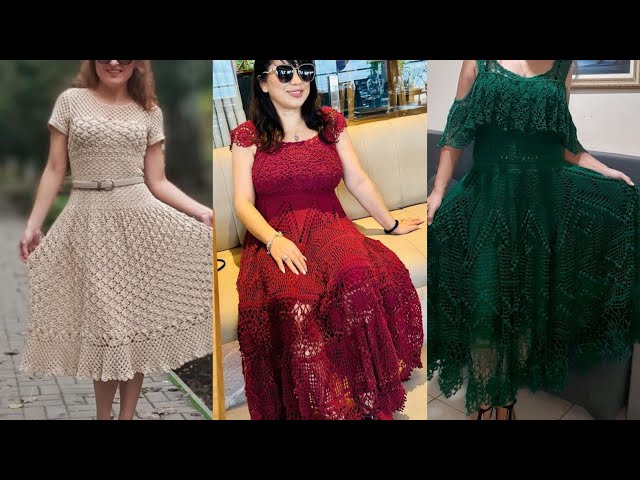 Gorgeous  Stylish Free Crochet Pattern Skater Dresses Party Wear and office wear high class colours class=