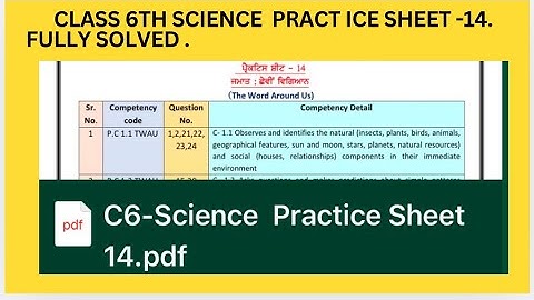 Weekly Practice Sheet -14 , Class 6th Science Punjabi & English medium.