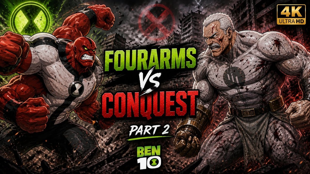 Four Arms vs Conquest (Infinity Gauntlet) 🔥 Part 2 | Ben 10 4K Battle ...