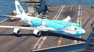 Unbelievable! Giant ANA Boeing 747 Barely Clears the Carrier Deck - MSFS