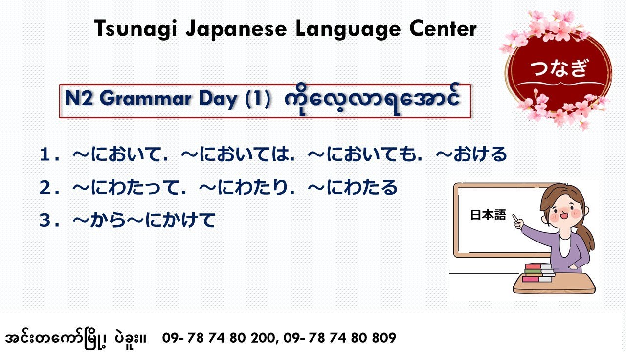 N2 Grammar ပညာဒါန Day(1)　～において、～にわたって、～から～にかけて