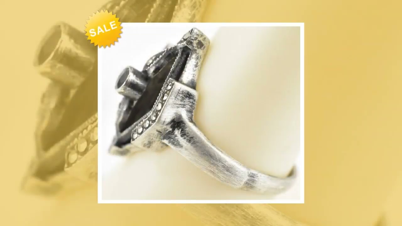 Sterling Silver 925 Open Work Art Deco Style Marcasite & Garnet Ring Size 8 3.3g