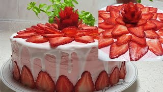 #كيك#سهل#سريع#طريقة تزيين كيك بالفراولة بأبسط المكونات وبشكل اكثر من رائع Strawberry Cake