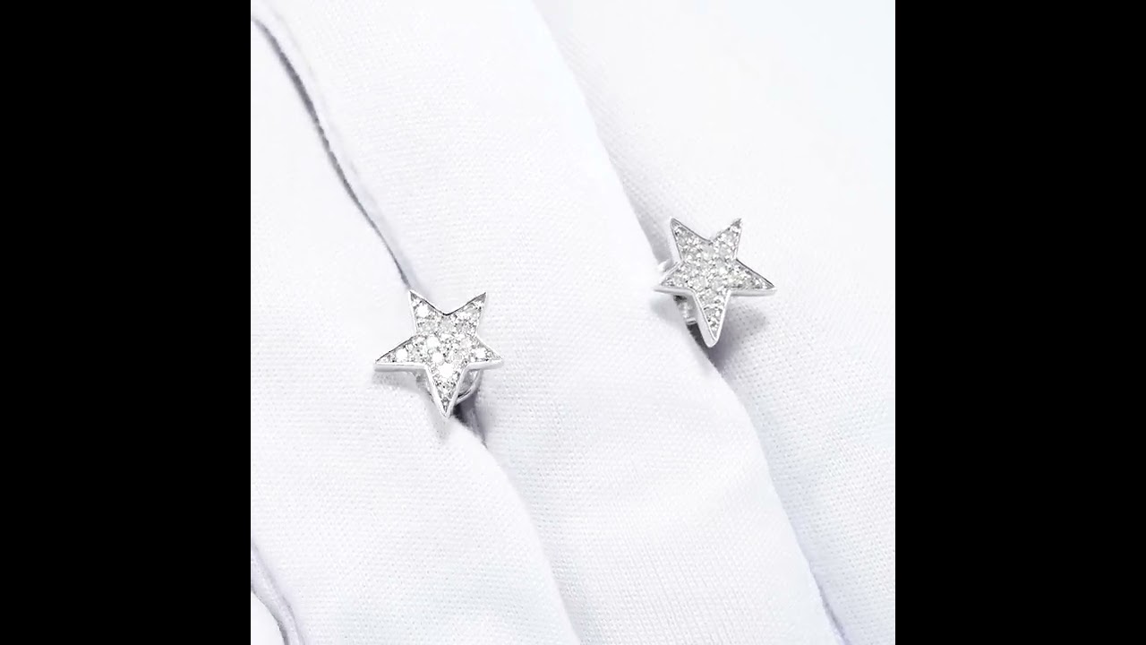 Серьги "Звездочки с бриллиантами" в белом золоте