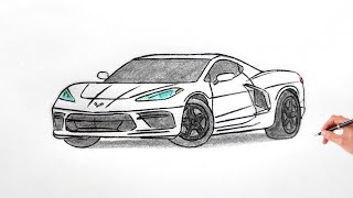 How to draw a CHEVROLET CORVETTE C8 STINGRAY / drawing a 3d car / coloring corvette c8 2020