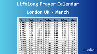 Lifelong Prayer Calendar London UK - March | Salah Times London | Prayer Times London