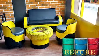 Make a amazing sofa set from empty oil barrels (drums)
