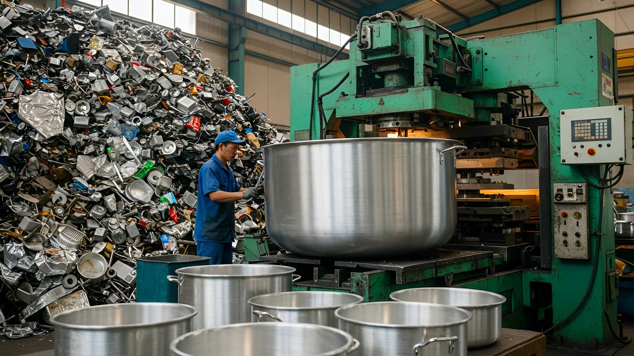 Incredible Process of Recycling Aluminum Scrap Into New Largest Aluminum Cooking Pots In Factory