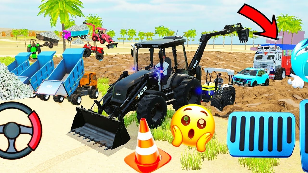 Harwaster stuck in 😱 mud tractor 🚜 jcb and truck 🚛 kar🚗 deriving simulator 3D  😱 indian games 🎮