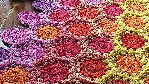 Part 1 of 2: Continuous Granny Stitch Join as you go for Hexagon Motifs - joining Method cjayg jayg