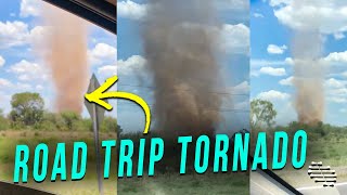 Close-Up Footage of a Tornado That Was Filmed From a Car During a Road Trip