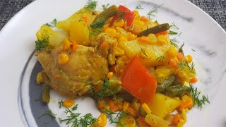 Восхитительно вкусная курочка с овощами. Вкусный ужин.