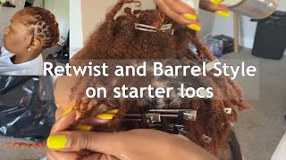 Retwisting and styling 4 month starter locs | Barrel Twist