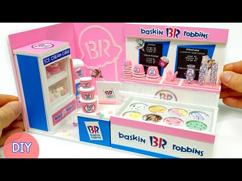 DIY Miniature Dollhouse - Baskin Robbins Shop decor ! Ice creas showcase~