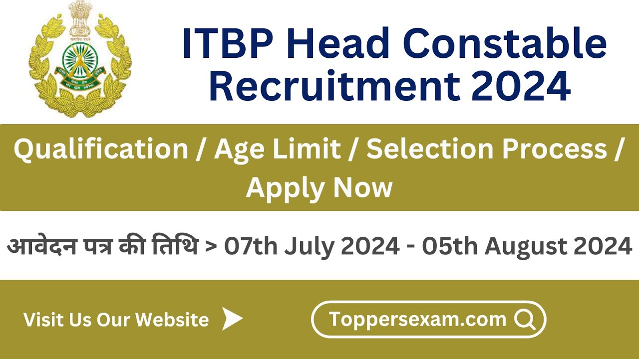 ITBP HEAD CONSTABLE Recruitment 2024 / Qualification / Age Limit / Selection Process / Salary