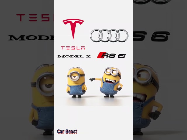 Audi RS6 vs Tesla Model X minions style funny#status #tiktok #funny #trending #foryou #asmr #car class=
