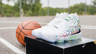 Up close : Nike Lebron 17 : White Multicolor 2019