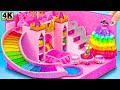 Build Pink Castle with Curvy Water Slide and Rainbow Princess Dress for Two ❤️ DIY Miniature House