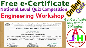 National Level Online Quiz on Engineering Workshop | Online Quiz| OnlineQuizCertificate
