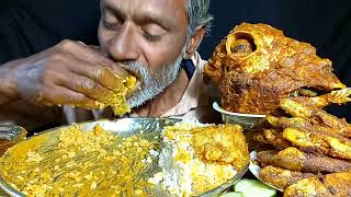 Eating Most Oily Mutton Fat Curry,Hot Spicy Mutton Head Curry || Fish Fry With Rice || Asmr Eating