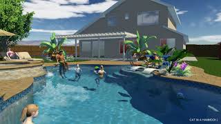 Freeform pool for a large backyard, 3D Design | CAT IN A HAMMOCK, INC. Wealth