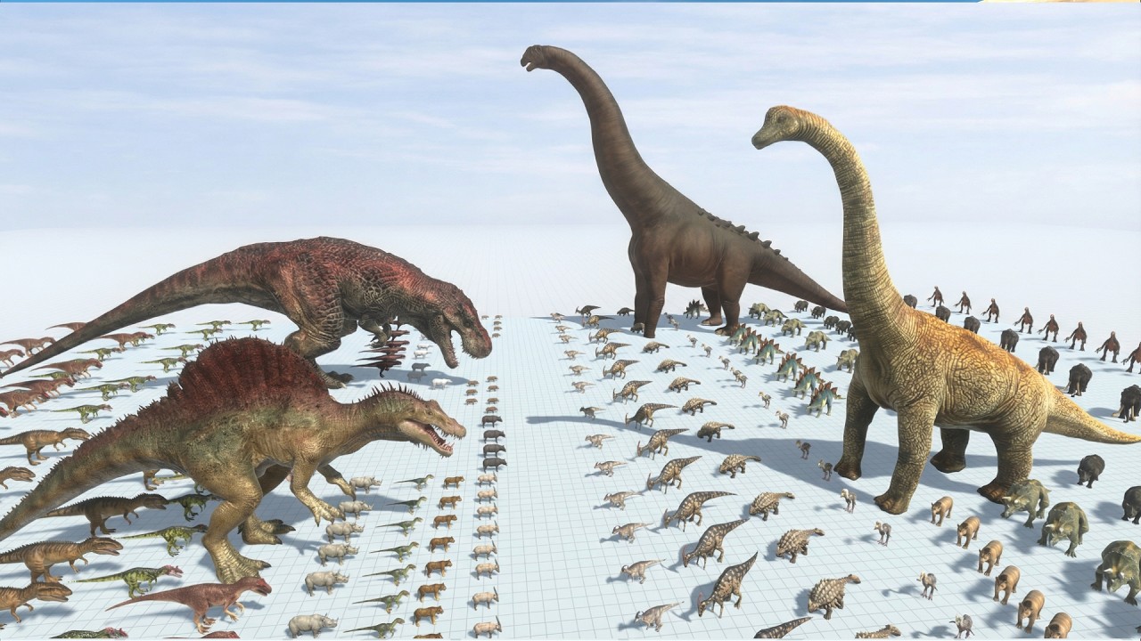T-Rex and Spinosaurus vs Dreadnoughtus and Brachiosaurus – Giants Command Battlefield