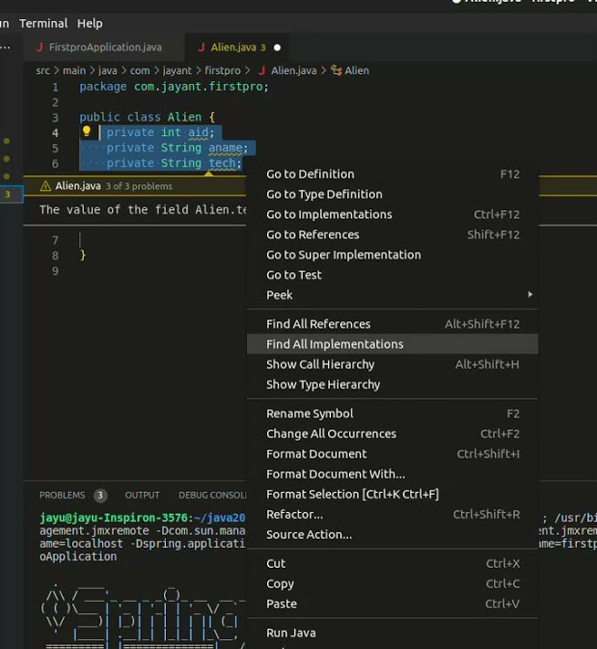 Trick to get the Getters and setters for Java file in VS code | VS code ...