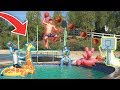 CRAZY TRAMPOLINE POOL MINI BASKETBALL TRICKSHOTS!!