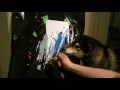 Shiba Inu paints with different shades of blue