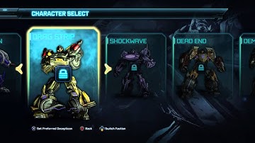 Transformers : Rise Of The Dark Spark Character Selection (Escalation, PS4 version)