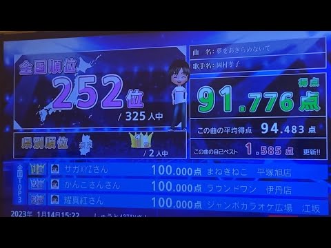 夢をあきらめないで歌ってみた全国グランプリ325位人中252位91点