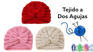 Turbante/Gorro tejido a Dos Agujas para bebé  paso a paso