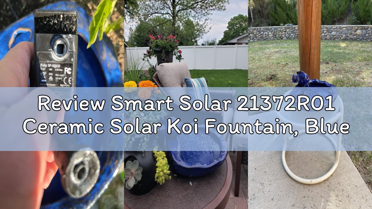 Review Smart Solar 21372R01 Ceramic Solar Koi Fountain, Blue Glazed Finish, Powered by an Included S