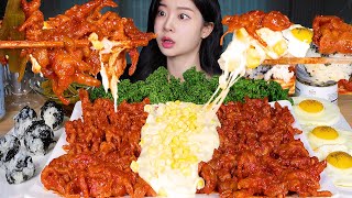 ASMR MUKBANG | Spicy Boneless Chicken Feet Feast 🔥 Corn Cheese Bomb 🌽🧀 Rice Balls & Fried Eggs
